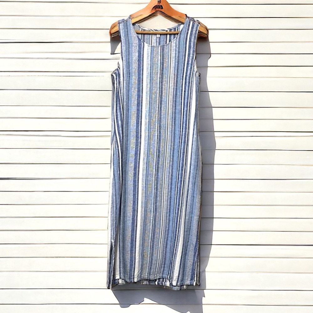 Vtg linen blend sleeveless dress with pockets